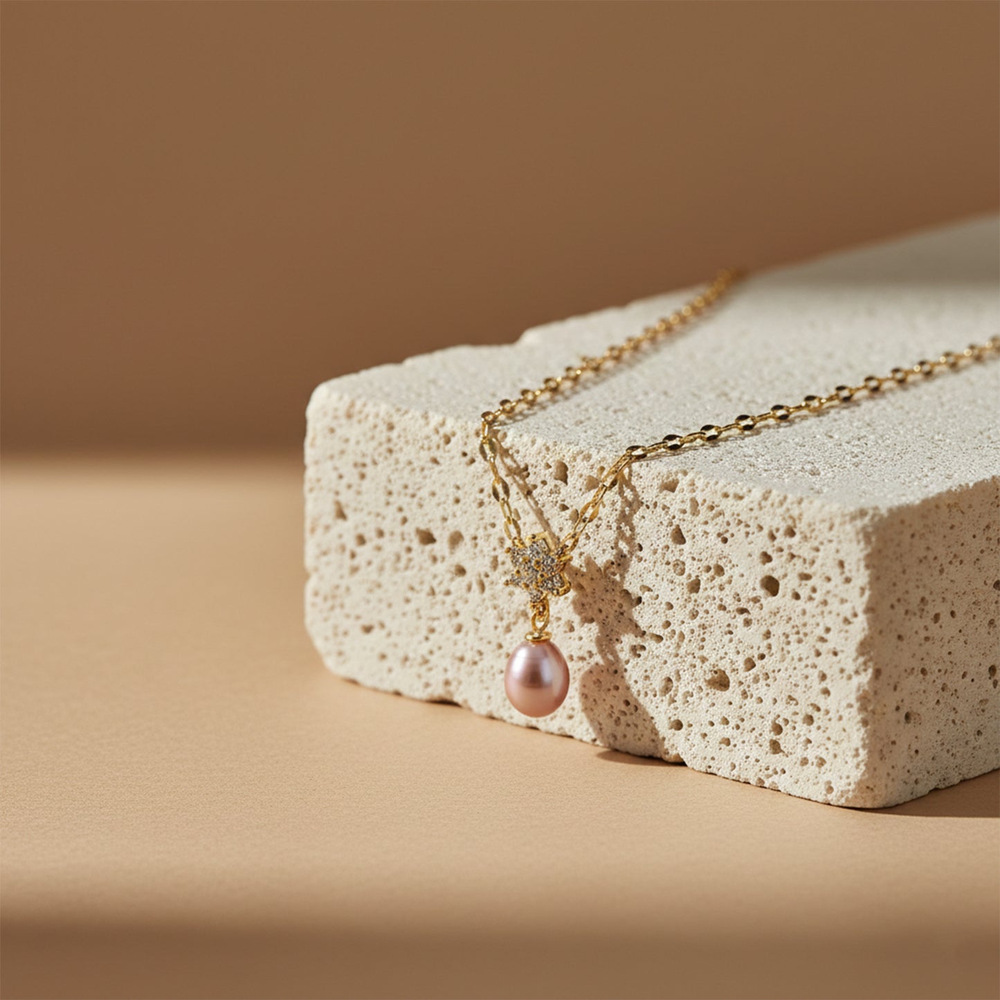 Floral Pink Pearl Drop Pendant Necklace
