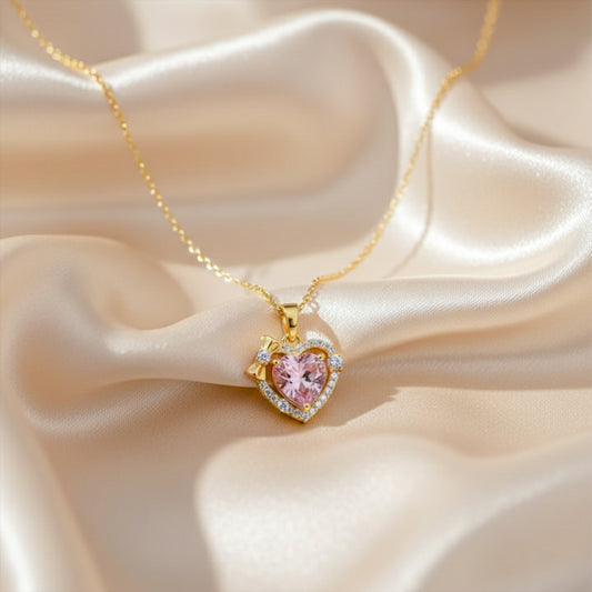 Pink Heart Gemstone Pendant Necklace