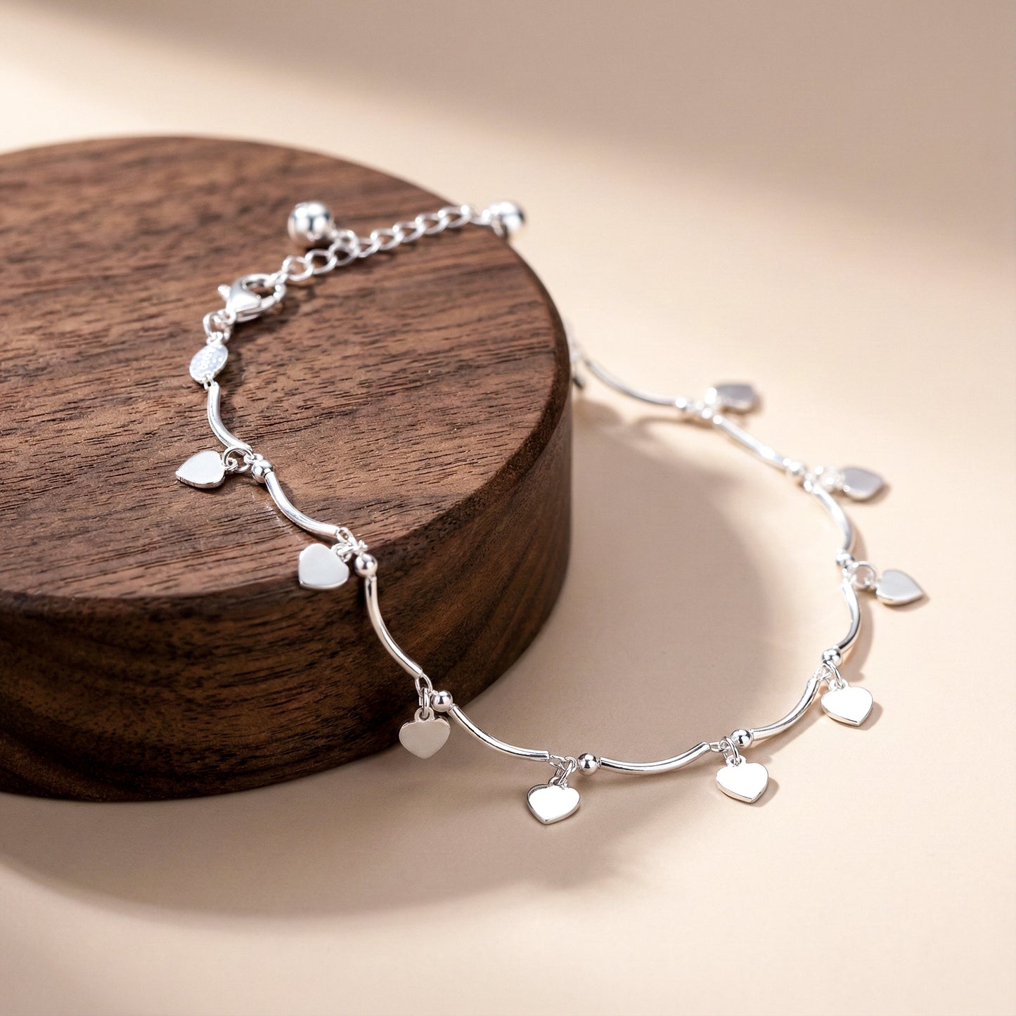 Dainty Heart Silver Anklet