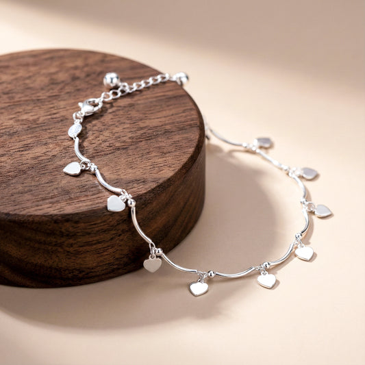 Dainty Heart Silver Anklet