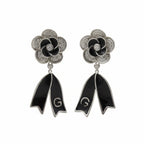 Black Enamel Blossom Drop Earrings
