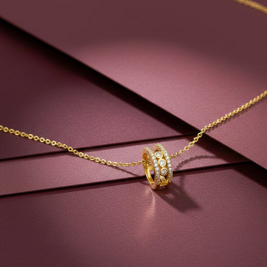 Elegant Gold Double Hoop Diamond Pendant Necklace