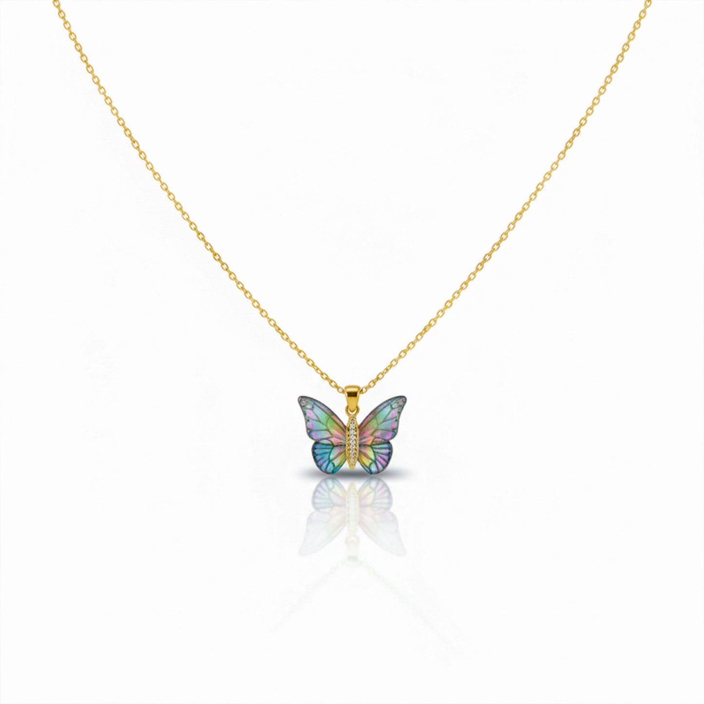 Iridesa Butterfly Gold Pendant Necklace