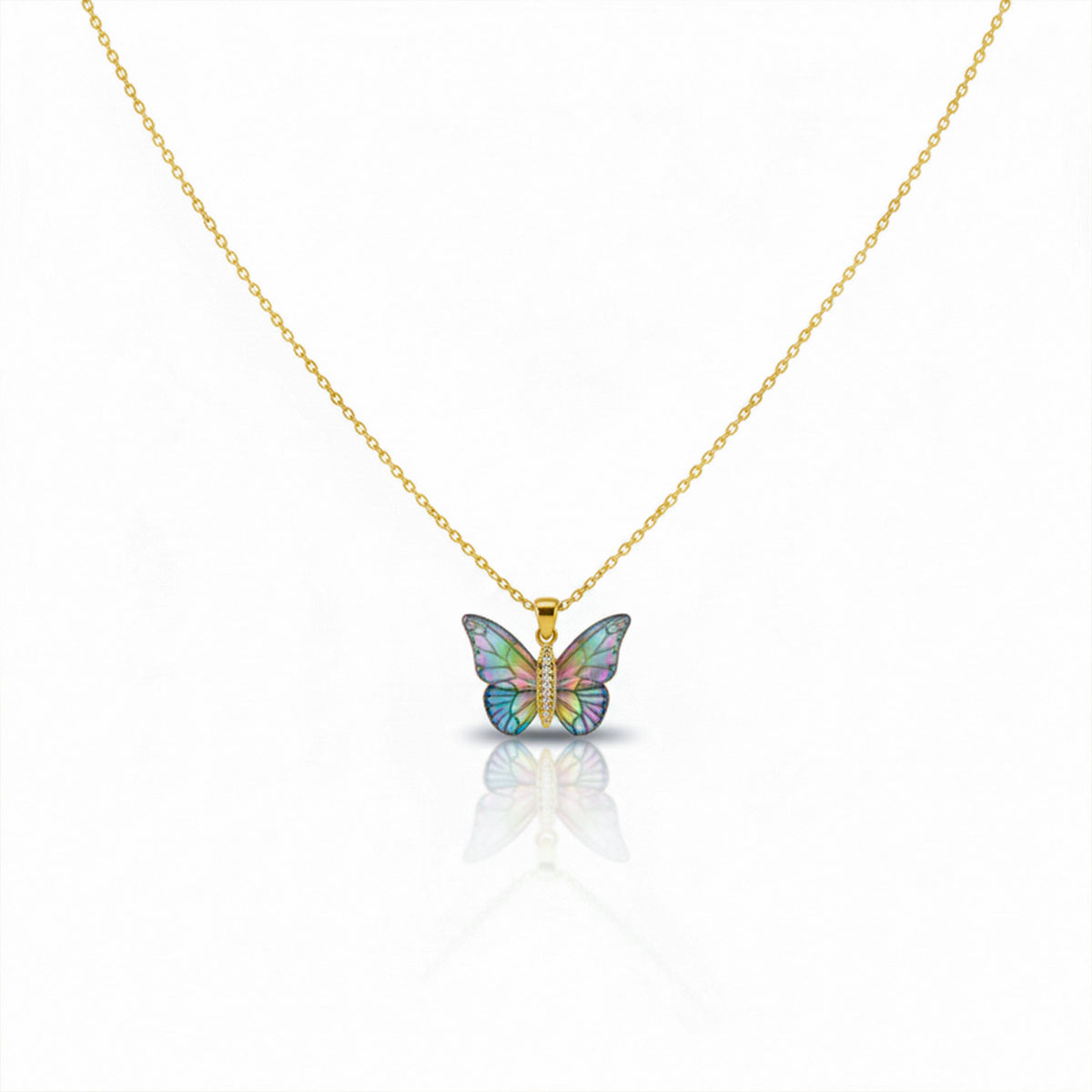Iridesa Butterfly Gold Pendant Necklace