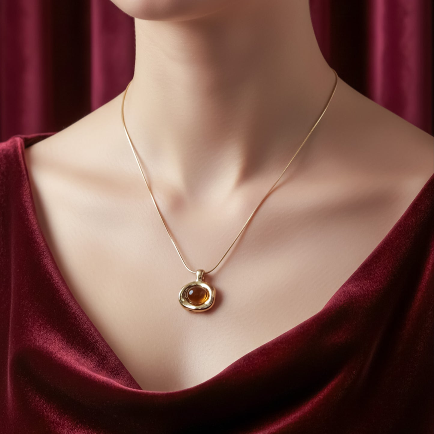 Amber Glow Gold Pendant Necklace