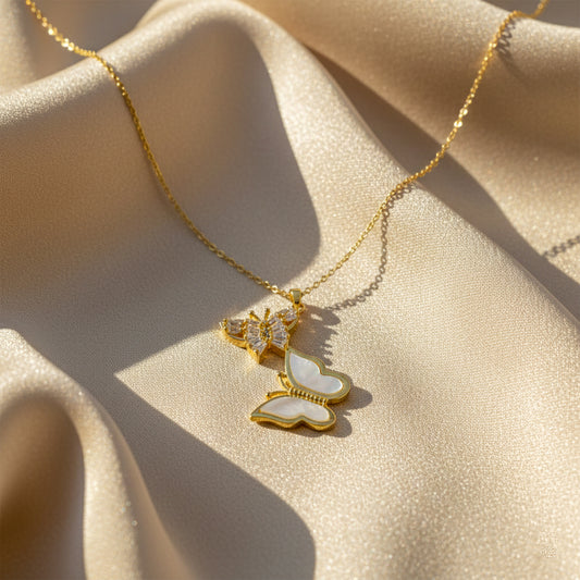 Elegant Gold Butterfly Shell Pendant Necklace