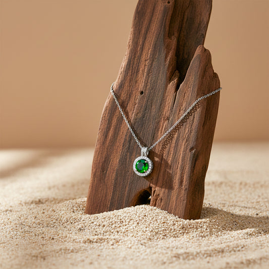 Imperial Emerald Halo Necklace