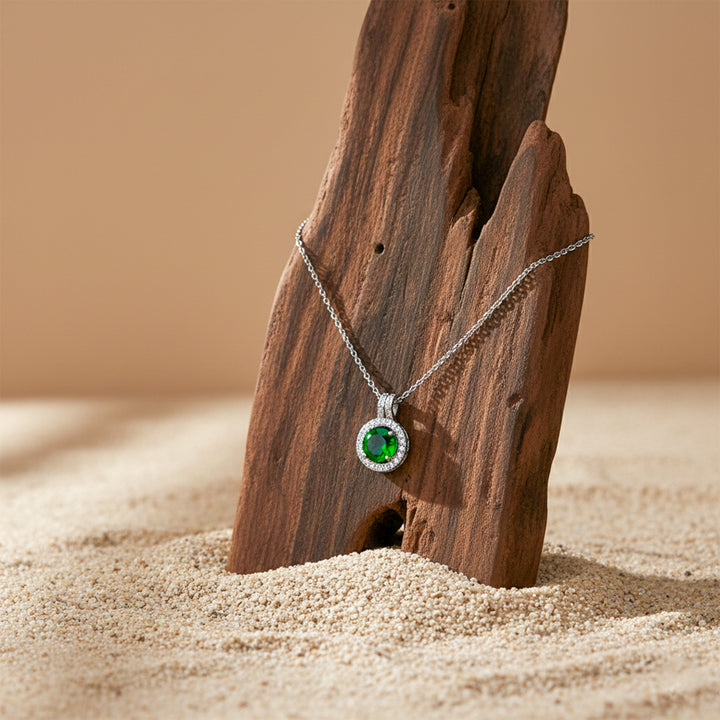 Imperial Emerald Halo Necklace