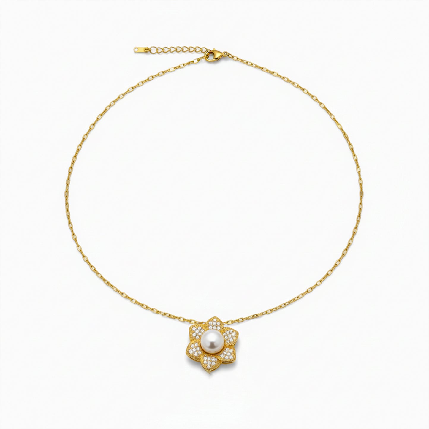 Golden Blossom Pearl Pendant Necklace