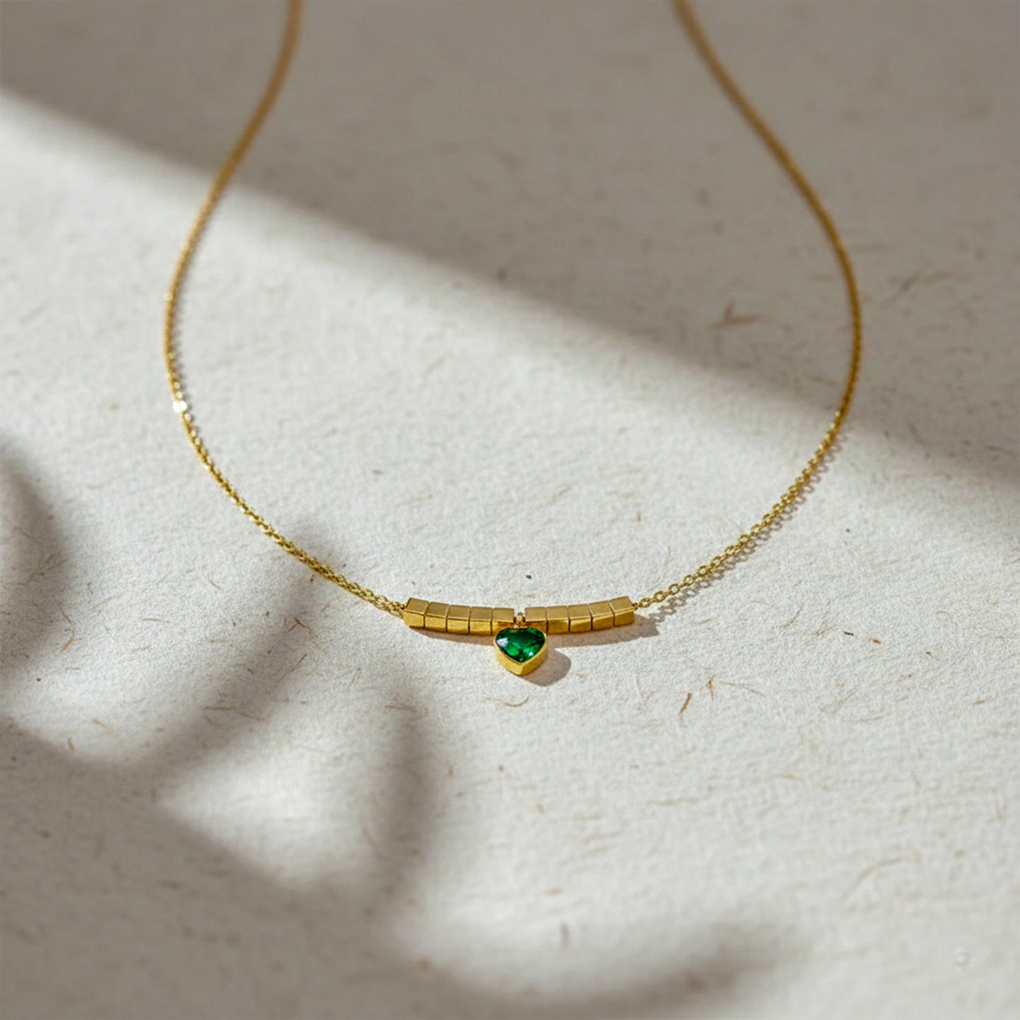 Green Heart Gold Bar Necklace
