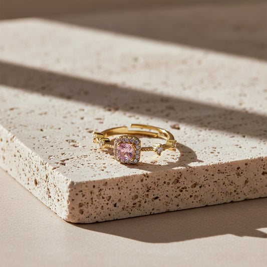 Majestic Pink Gemstone Halo Ring