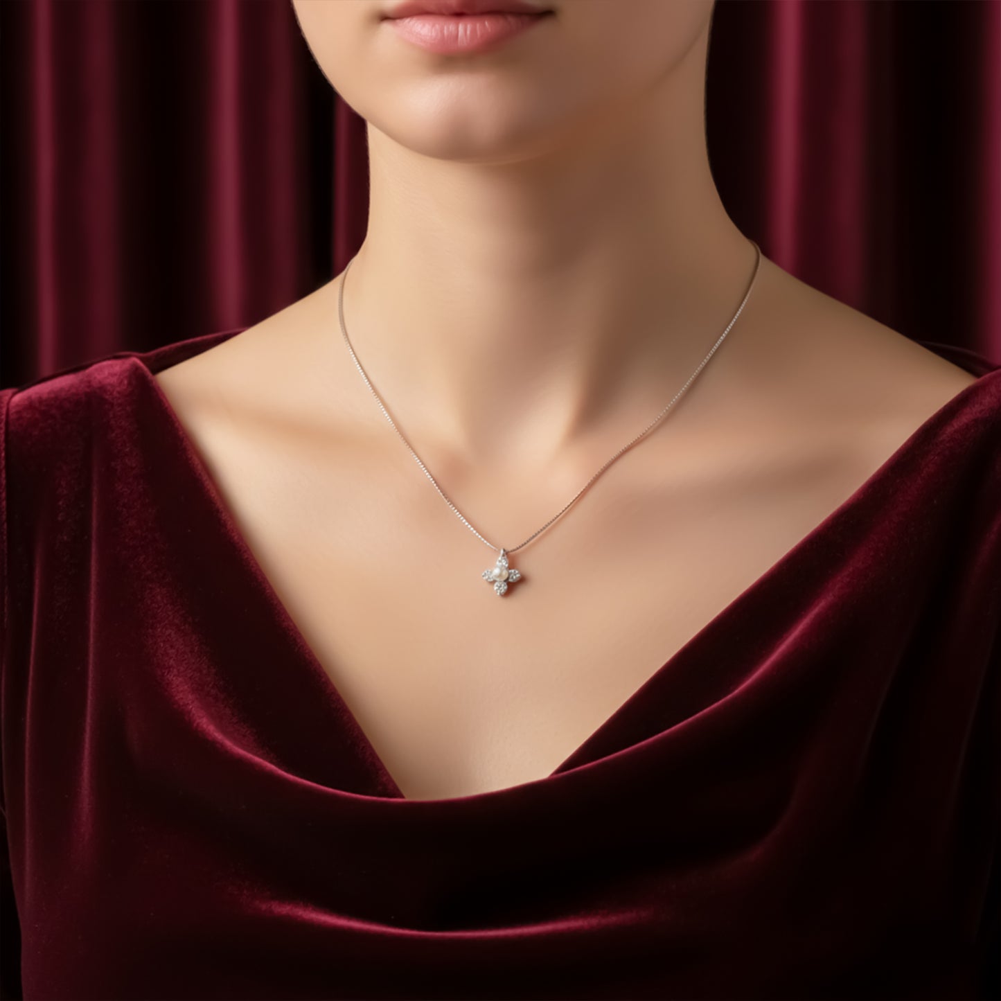 Timeless Pearl & Crystal Petal Necklace