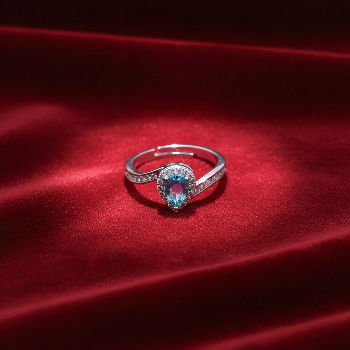 Azure Teardrop Halo Ring