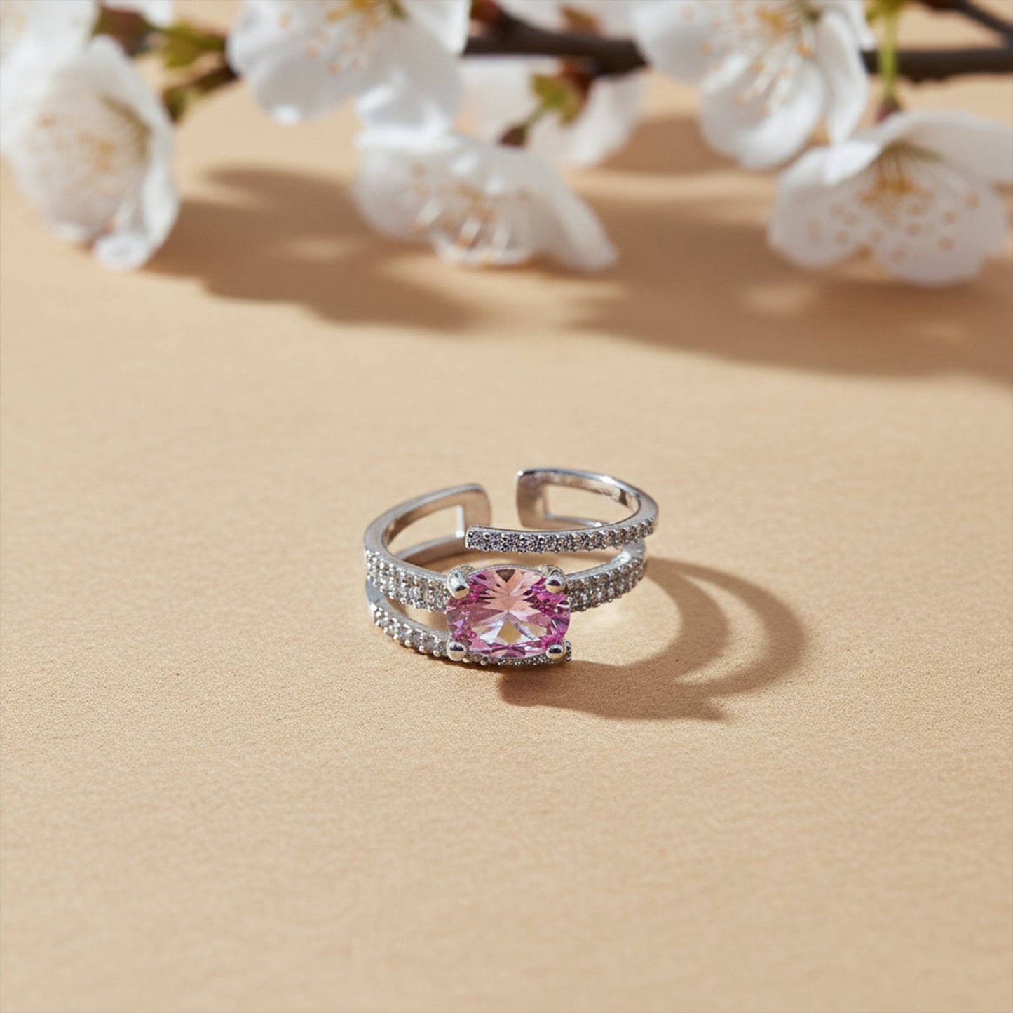Pink Sapphire Diamond Split Band Ring