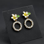 Golden Petal Pearl Circle Earrings