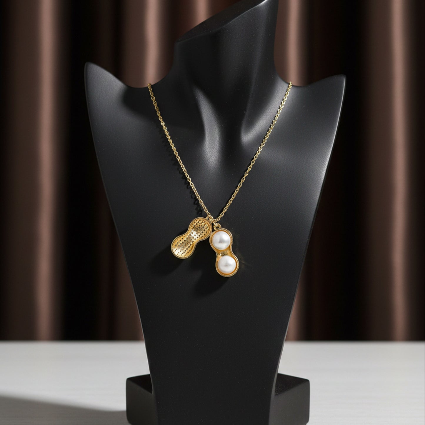 Golden Peanut Pearl Pendant Necklace