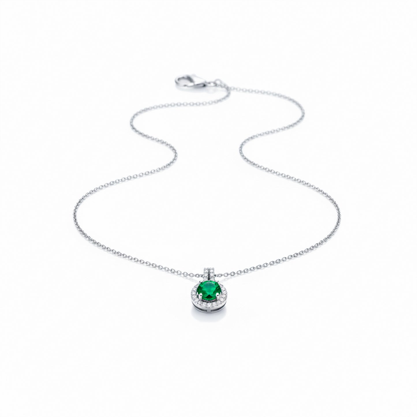 Aurielle Emerald Halo Diamond Necklace