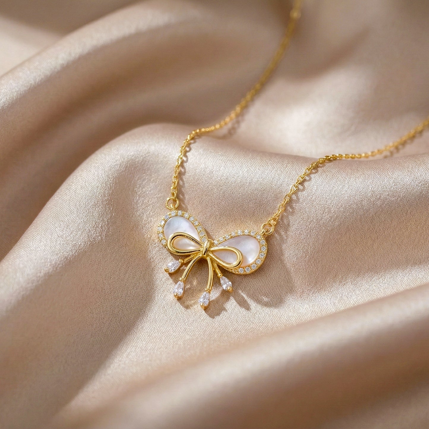 Celestine Luxe Ribbon Pearl Necklace