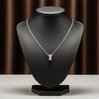 Elegant Silver Double Hoop Diamond Pendant Necklace