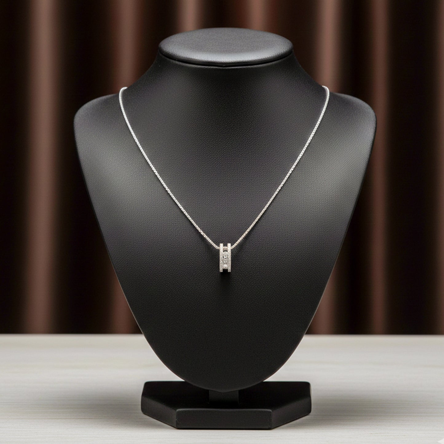 Elegant Silver Double Hoop Diamond Pendant Necklace