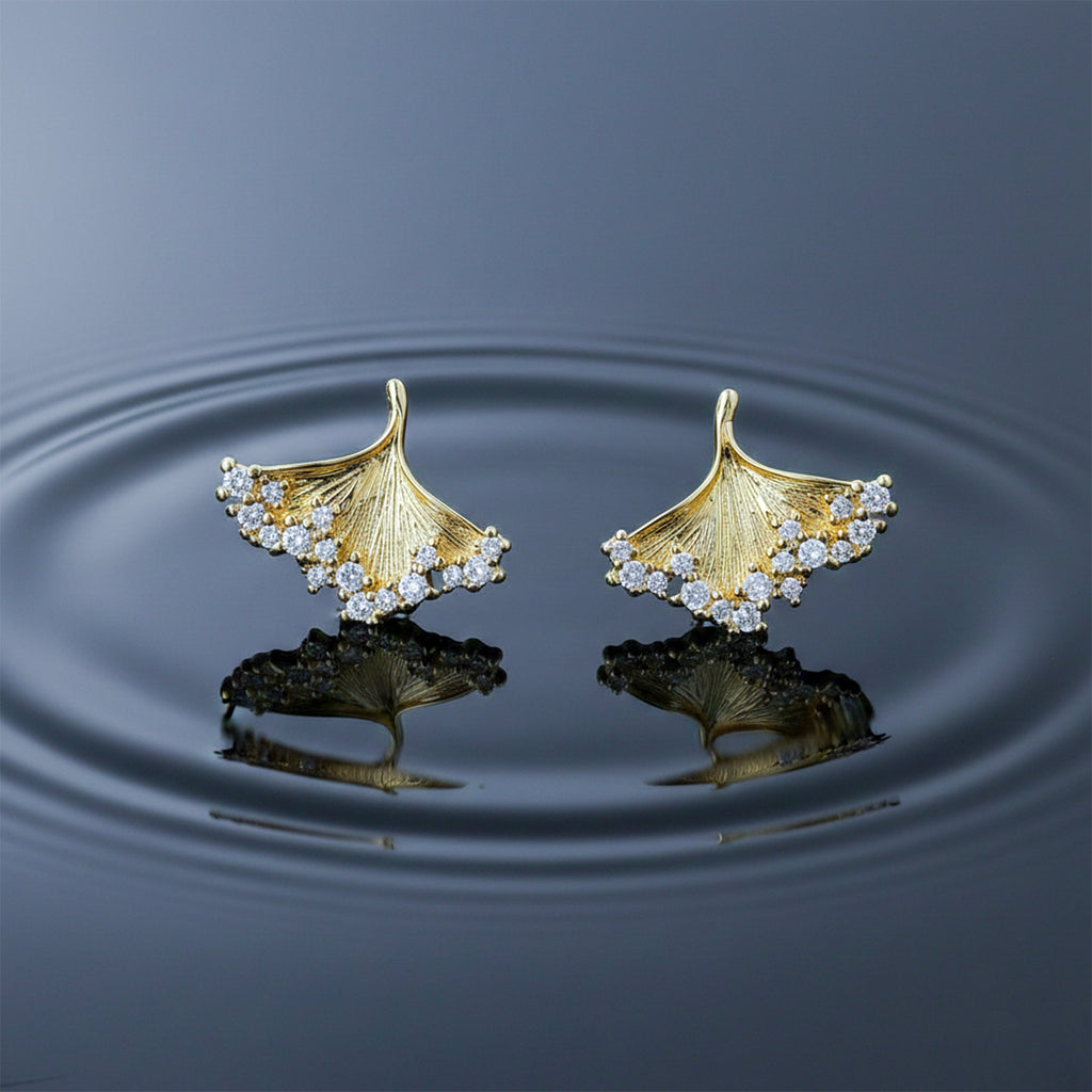 Golden Ginkgo Crystal Earrings