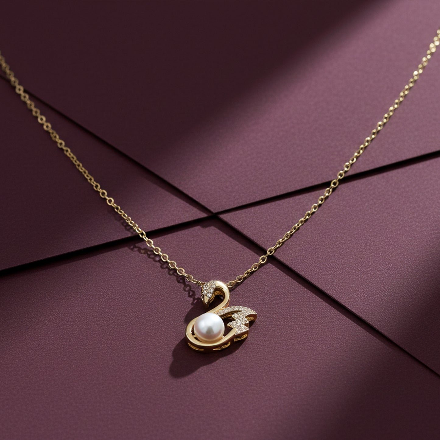 Elegant Swan Pearl Gold Pendant Necklace