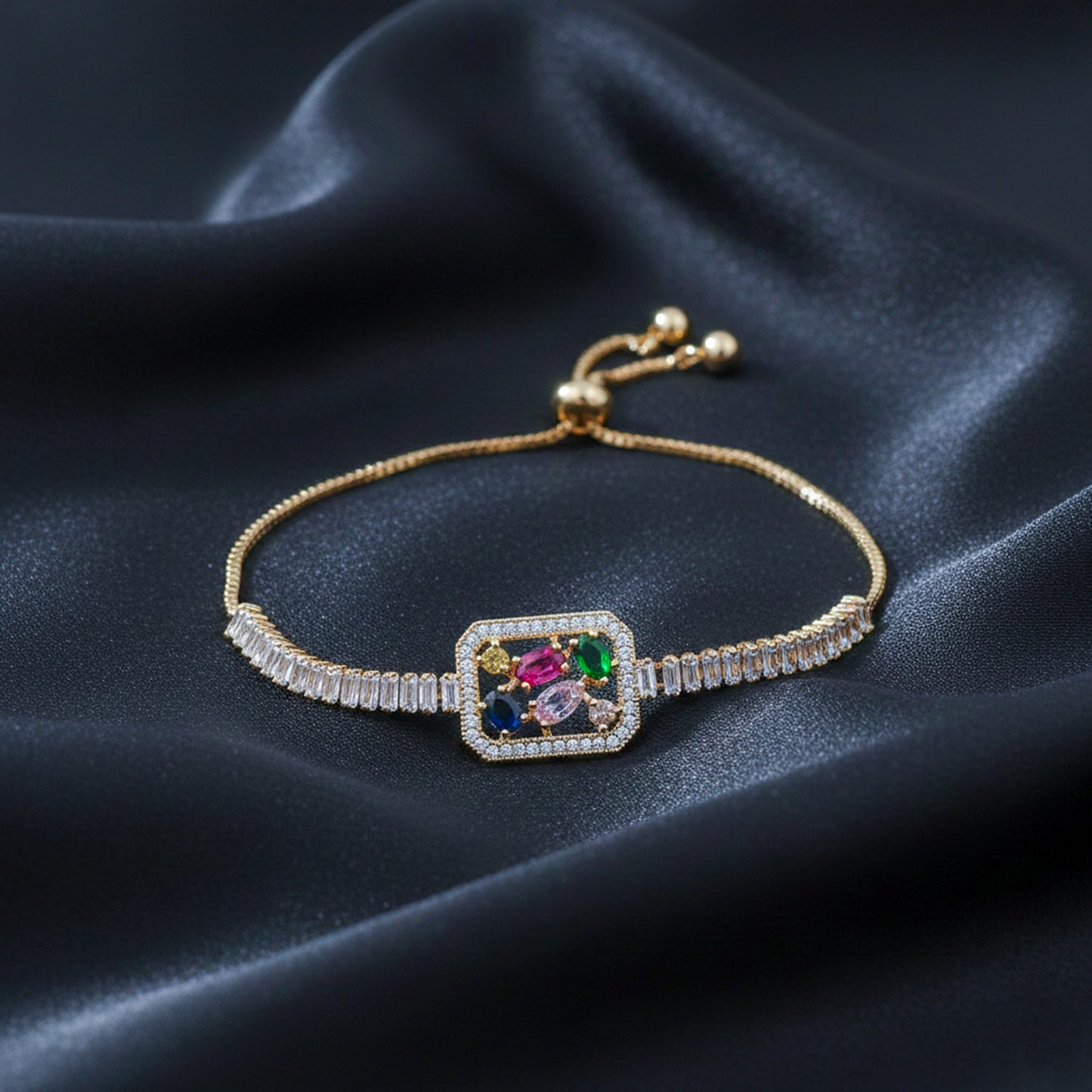 Opulent Multicolor Baguette Stone Bracelet