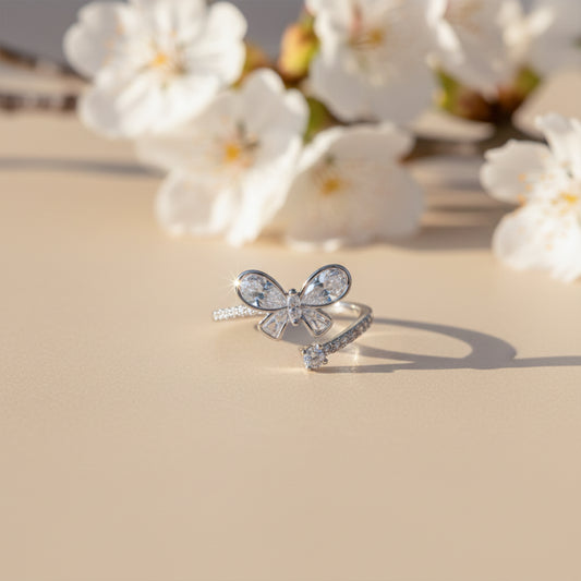 Elegant Crystal Bow Ribbon Ring