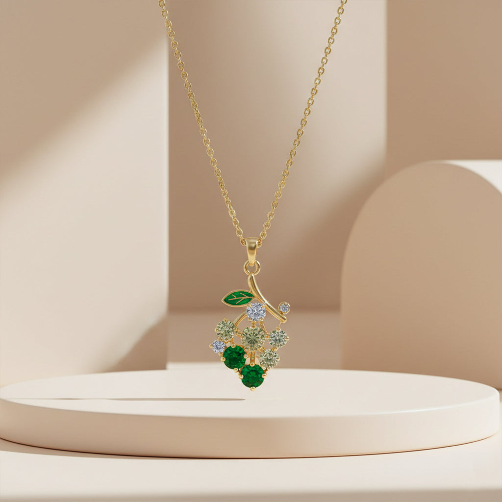 Green Flower Crystal Gold Pendant Necklace