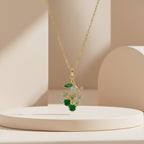 Green Flower Crystal Gold Pendant Necklace