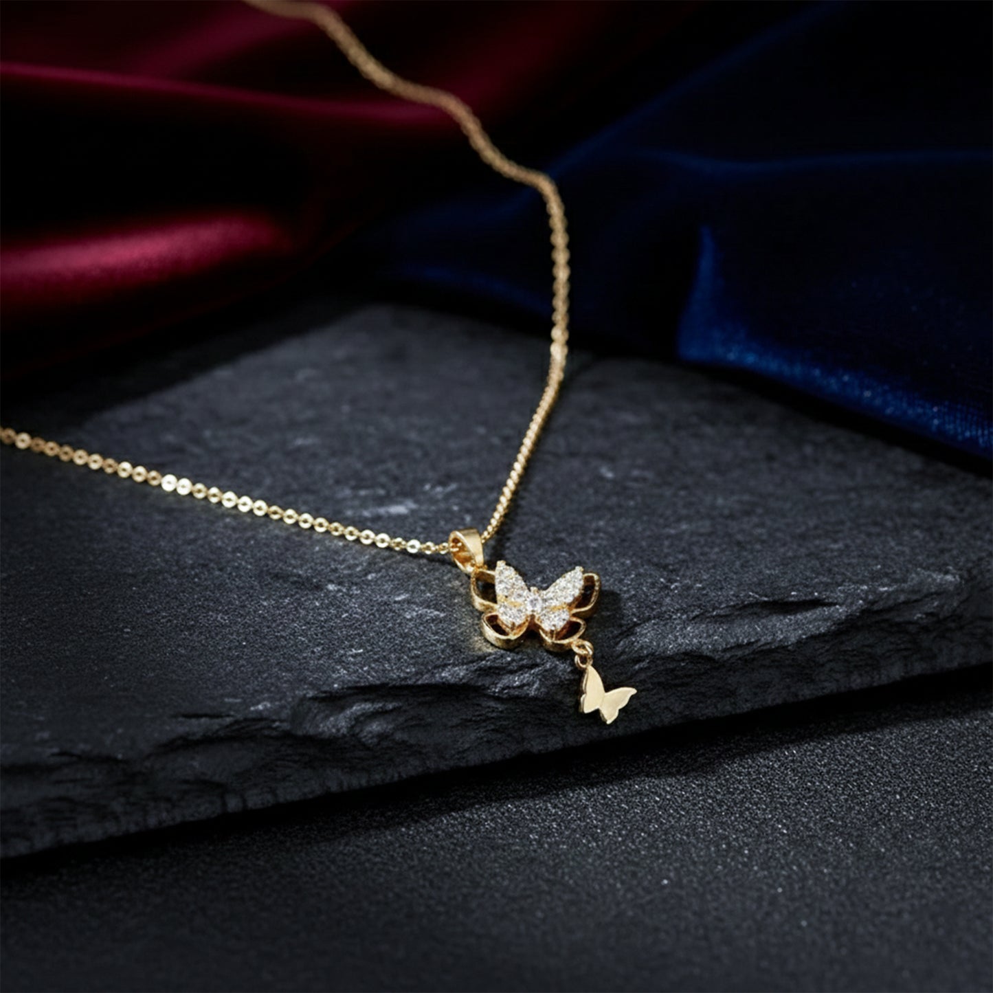 Royal Crystal Butterfly Drop Necklace