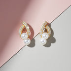 Elegant Double Pearl Drop Diamond Earrings