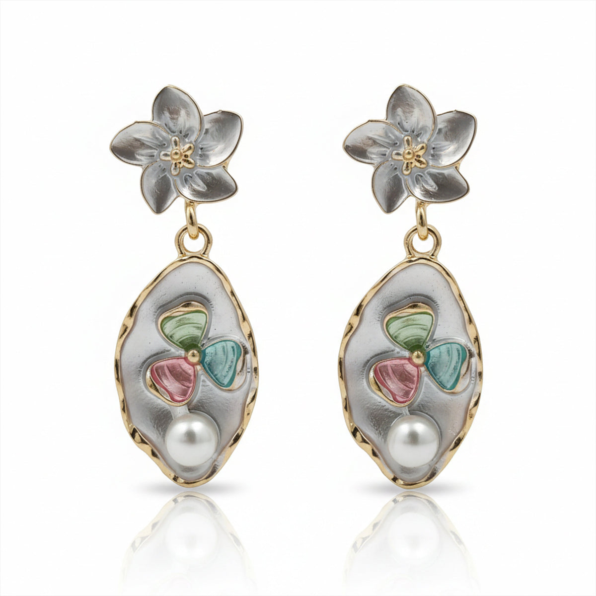 Blossom Pearl Enamel Drop Earrings