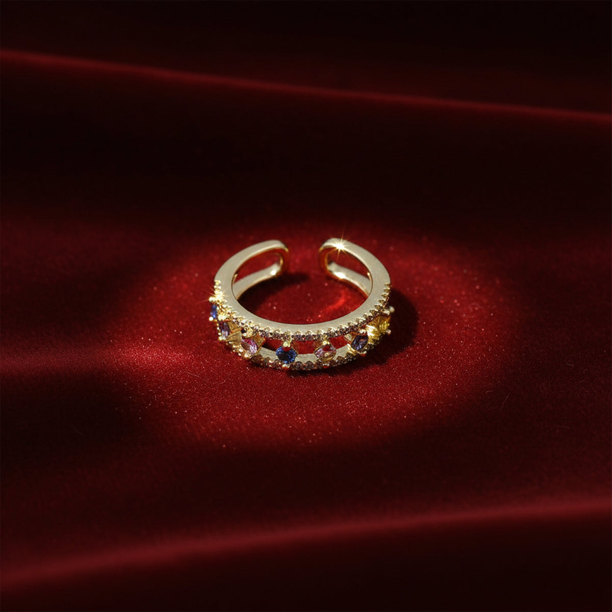 Multicolor Gemstone Open Band Ring