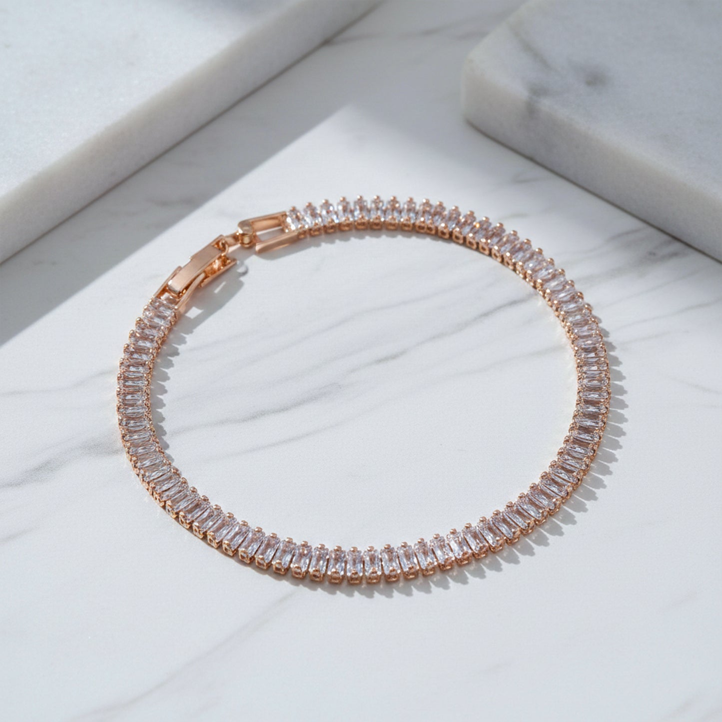 Opulenza Rose Gold Baguette Bracelet