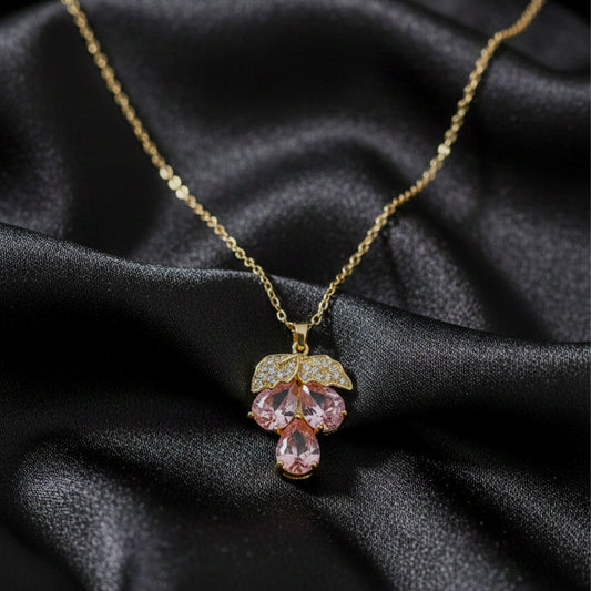 Royal Pink Crystal Leaf Pendant Necklace