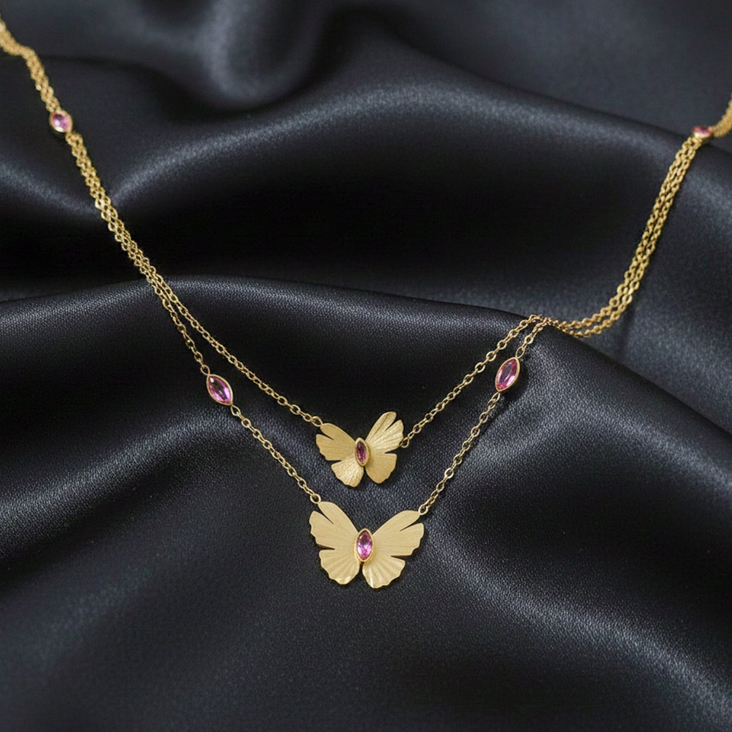 Luxe Pink Crystal Butterfly Necklace