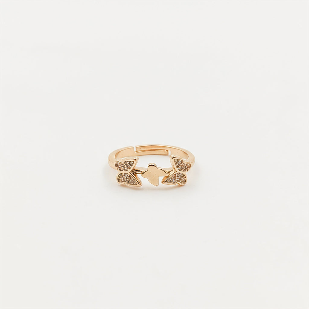 Twin Butterfly Crystal Gold Ring