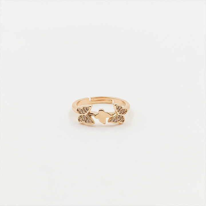 Twin Butterfly Crystal Gold Ring