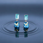 Blue Crystal Butterfly Drop Earrings