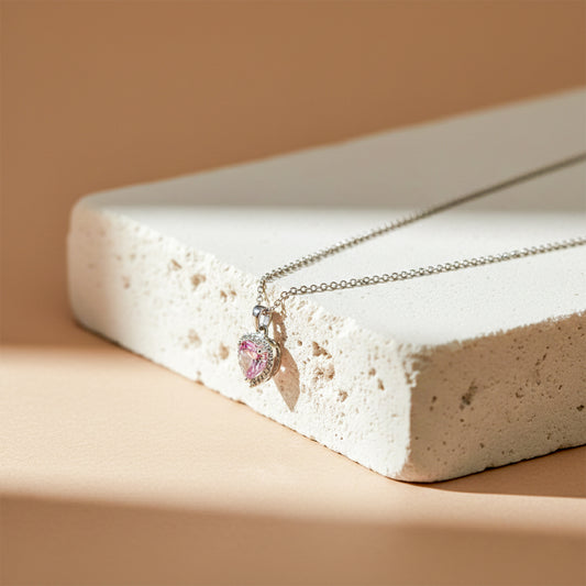 Pink Heart Crystal Pendant Necklace