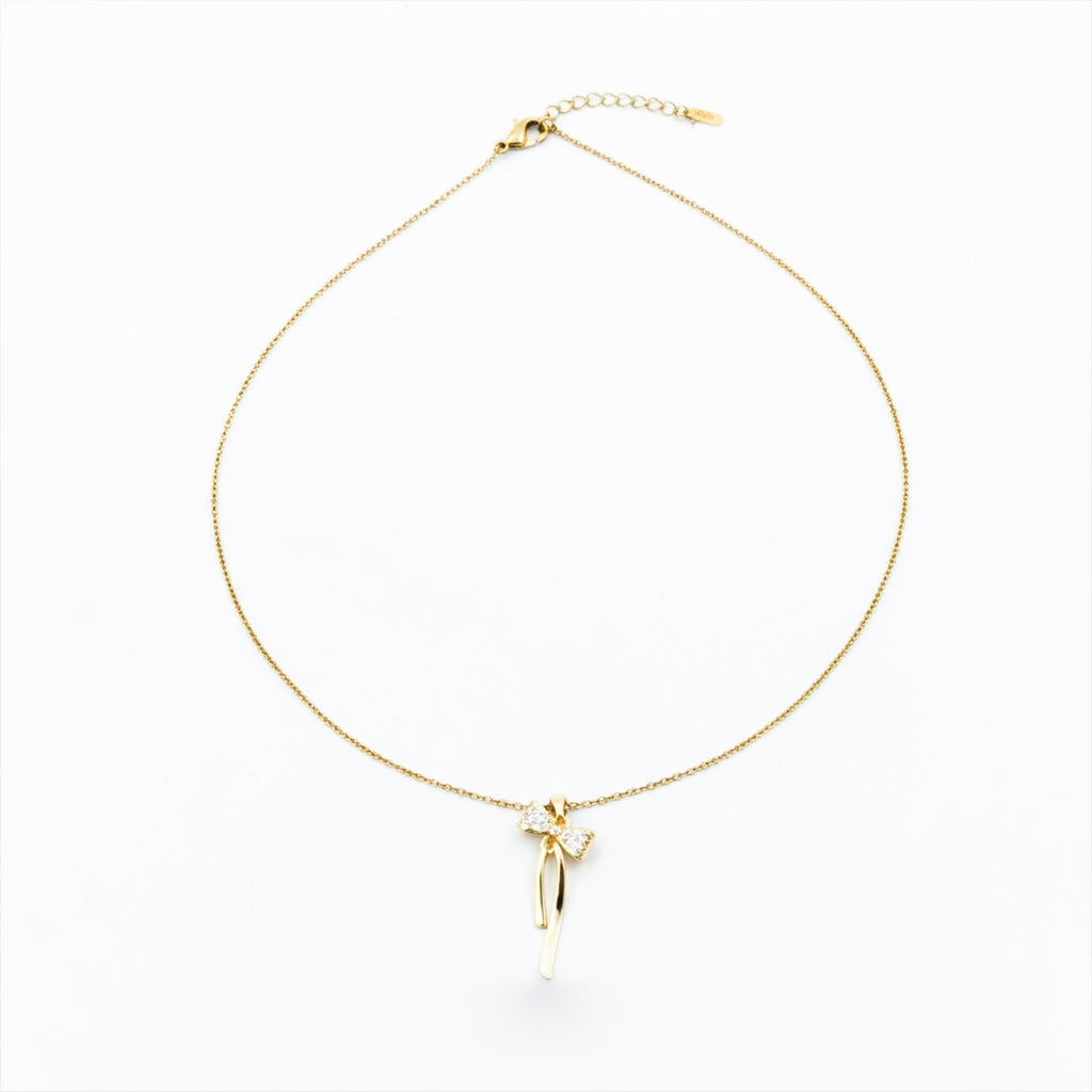 Elegant Gold Ribbon Bow Necklace