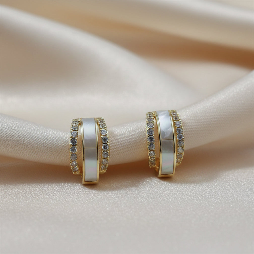 White Enamel Crystal Hoop Earrings