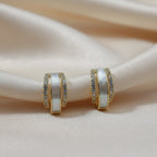 White Enamel Crystal Hoop Earrings