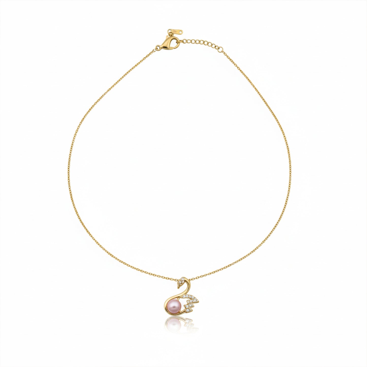 Gold Swan Pearl Pendant Necklace