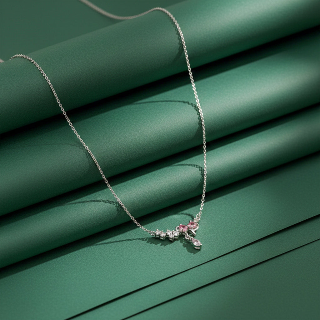 Roselle Diamond Drop Silver Necklace