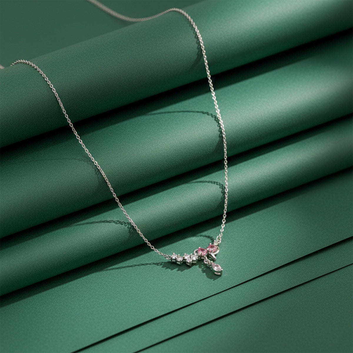 Roselle Diamond Drop Silver Necklace
