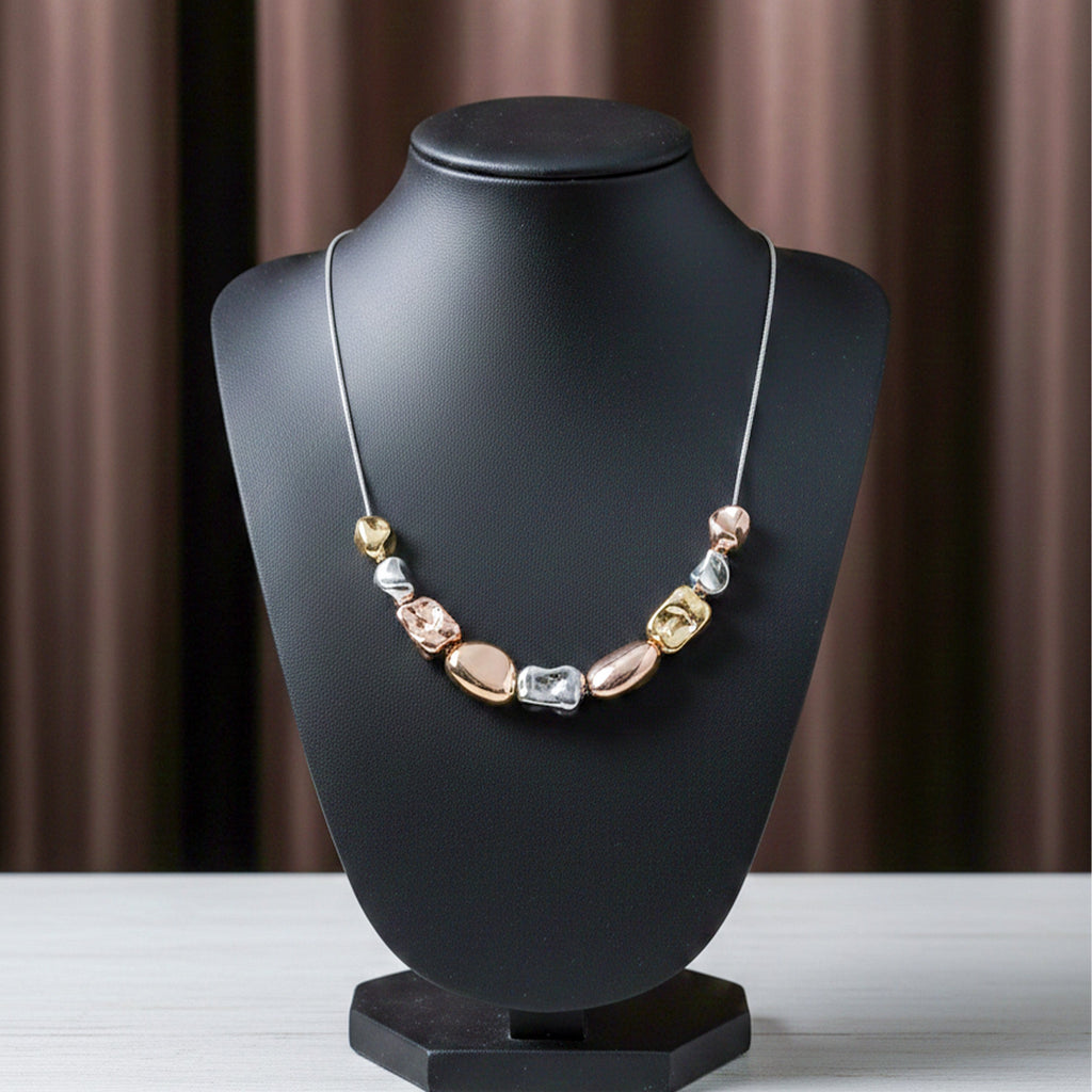 Elegant Tri Color Chunky Bead Necklace