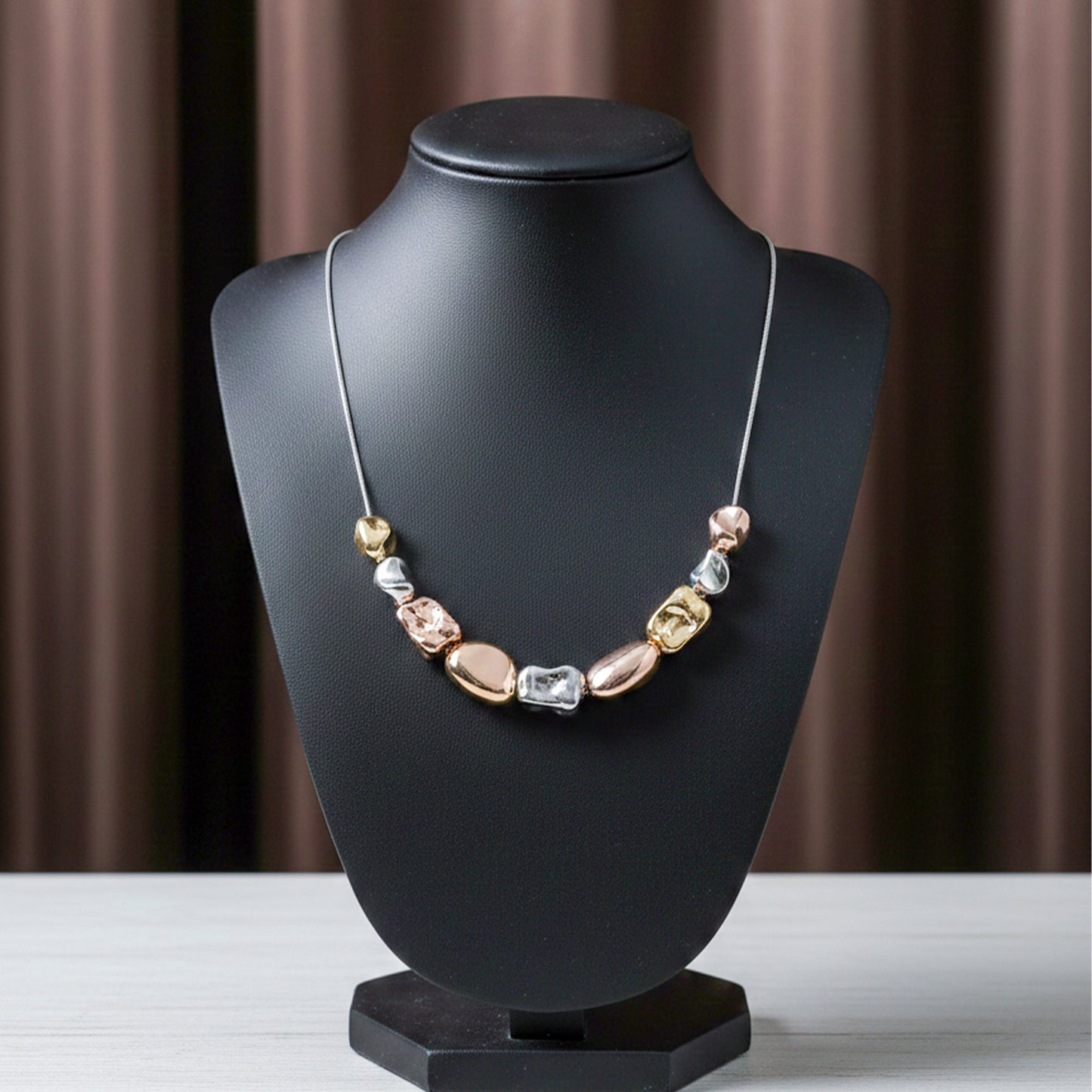 Elegant Tri Color Chunky Bead Necklace