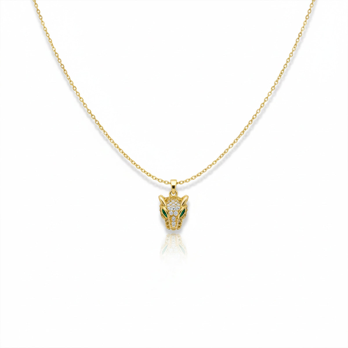 Wild Fox Head Crystal Gold Necklace